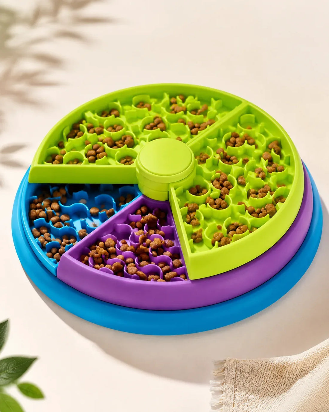 Rotating puzzle slow feeder bowl for cats
