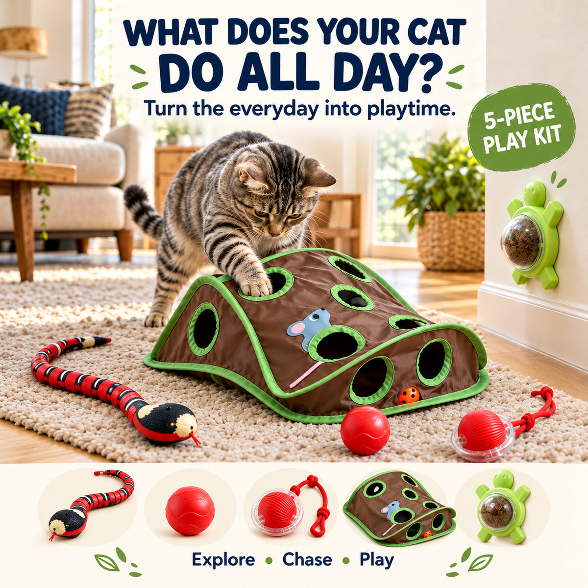 Night Shift Cat Toy Kit — 5 Self-Play Toys