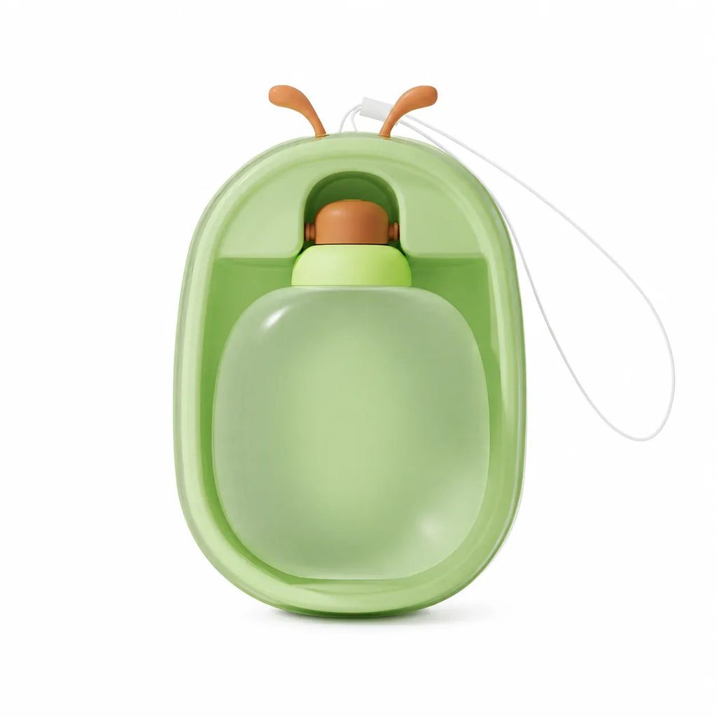 Antler portable cat water bottle in green, isolated
