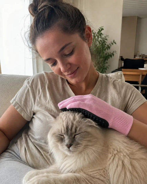 Cat calmly groomed with the glove, feels like petting not brushing