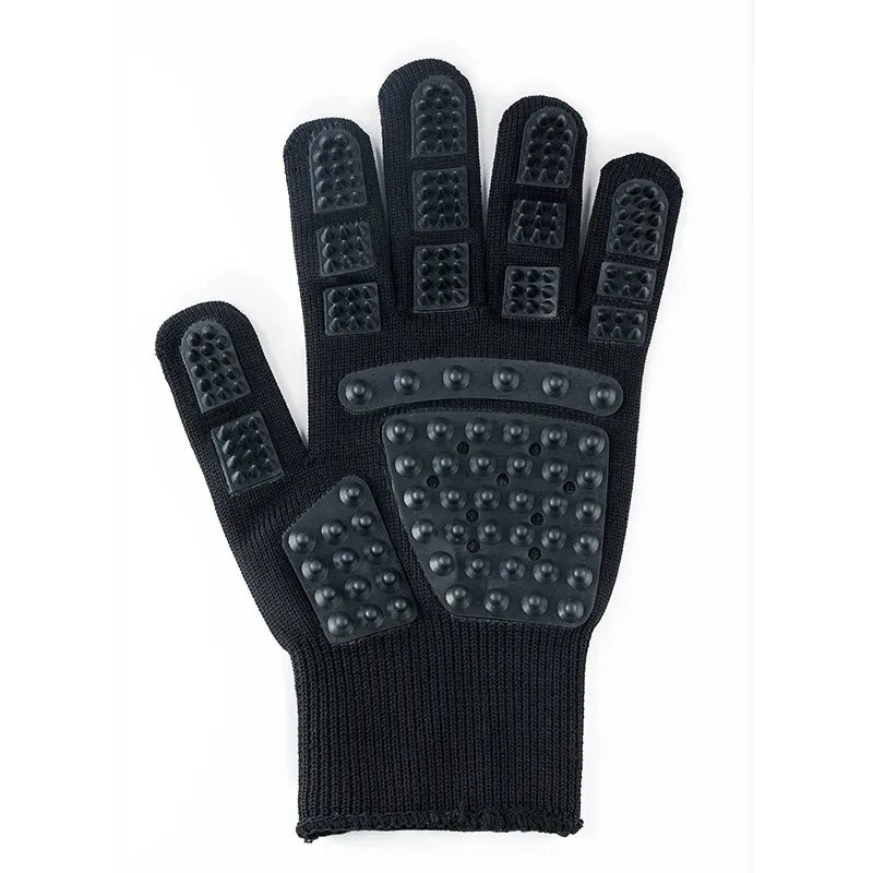 Cat grooming massage glove in black, isolated