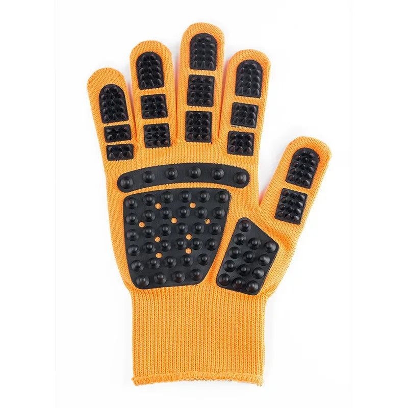 Cat grooming massage glove in orange, isolated