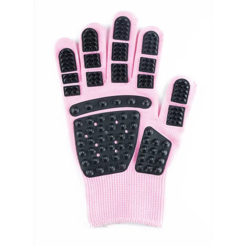 Cat grooming massage glove in pink, isolated
