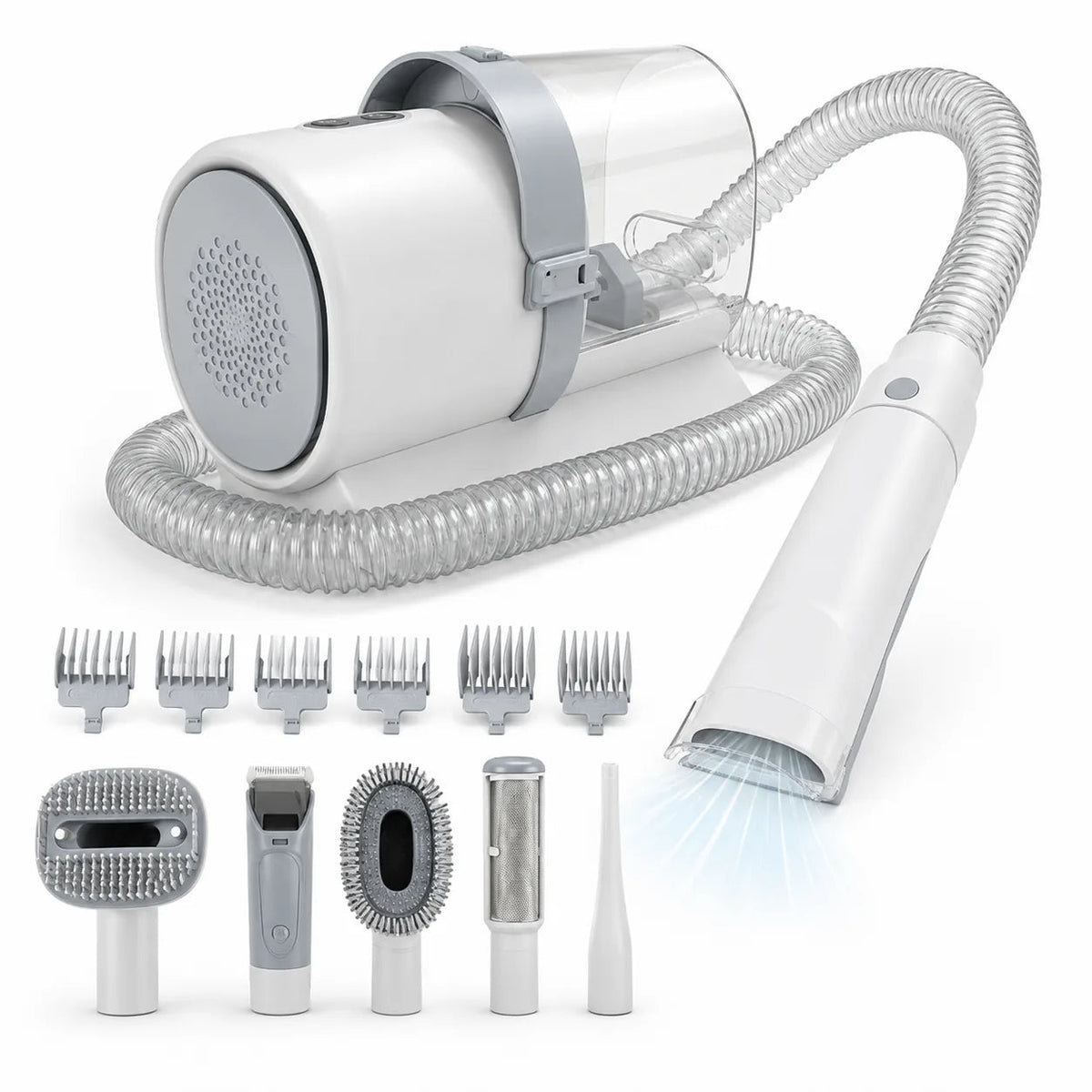 Full kit with 6 guide combs and 5 grooming tools