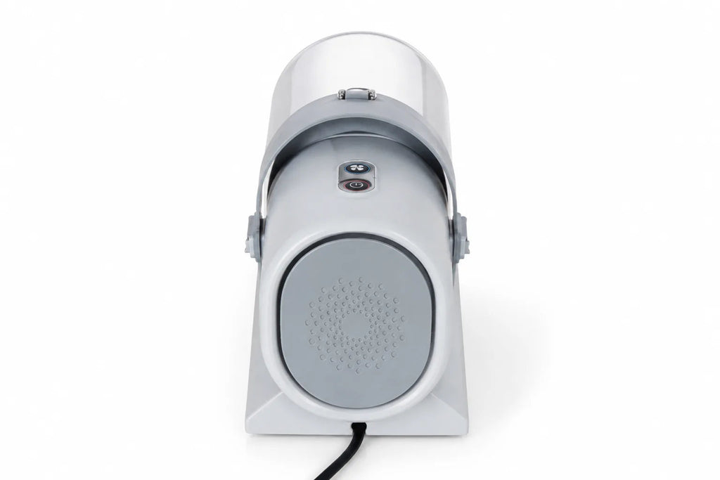 Rear view of the main unit with the fan and power buttons