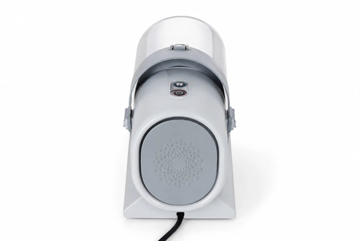 Rear view of the main unit with the fan and power buttons