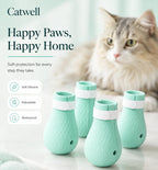 Set of four mint silicone anti-scratch paw covers with adjustable velcro straps