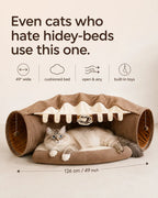 Dimensions — the mocha cat tunnel sofa bed measures 126 cm / 49 inches wide