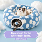Big enough for the whole floof squad — three cats sharing the 33.5 inch cloud donut bed