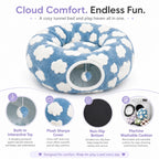 Cloud comfort features — built-in pom-pom toy, plush sherpa cover, non-slip bottom and machine-washable cushion
