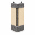 Foldable sisal corner cat scratcher mat in grey with plush trim, isolated