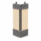 Foldable sisal corner cat scratcher mat in grey with plush trim, isolated