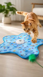 Cat pouncing the moment the hidden feather squeaks