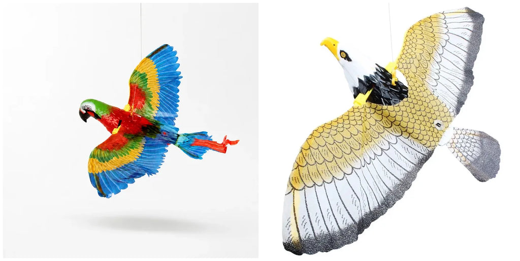 Parrot or eagle — the two flying bird cat toy designs side by side