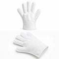 No-rinse cat grooming glove mitts — soft white non-woven wipe gloves, isolated pair