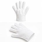 No-rinse cat grooming glove mitts — soft white non-woven wipe gloves, isolated pair