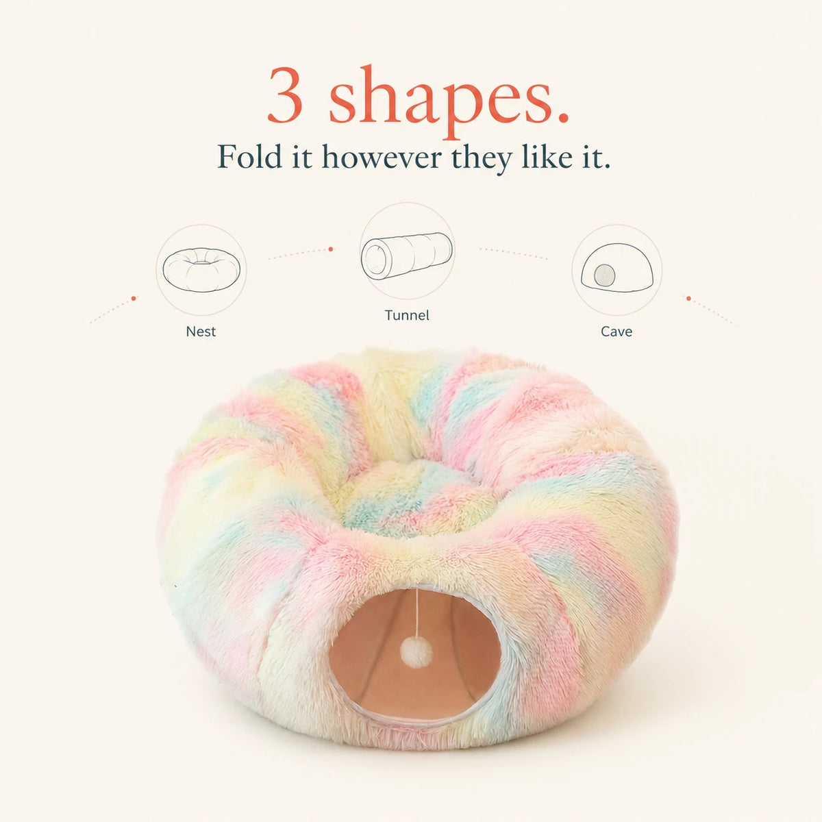 2-in-1 Plush Donut Cat Tunnel Bed — Winter Nest, Foldable