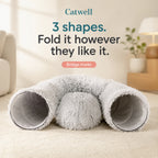 Plush cat tunnel folded into bridge mode — one of three shapes