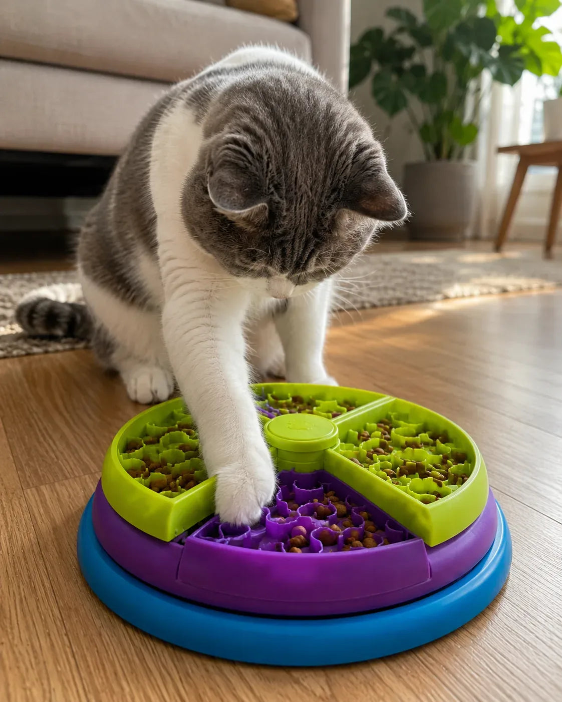 Rotating Puzzle Slow Feeder Bowl for Cats