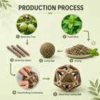 Step by step: hand-knotting thick silvervine sticks into a ball