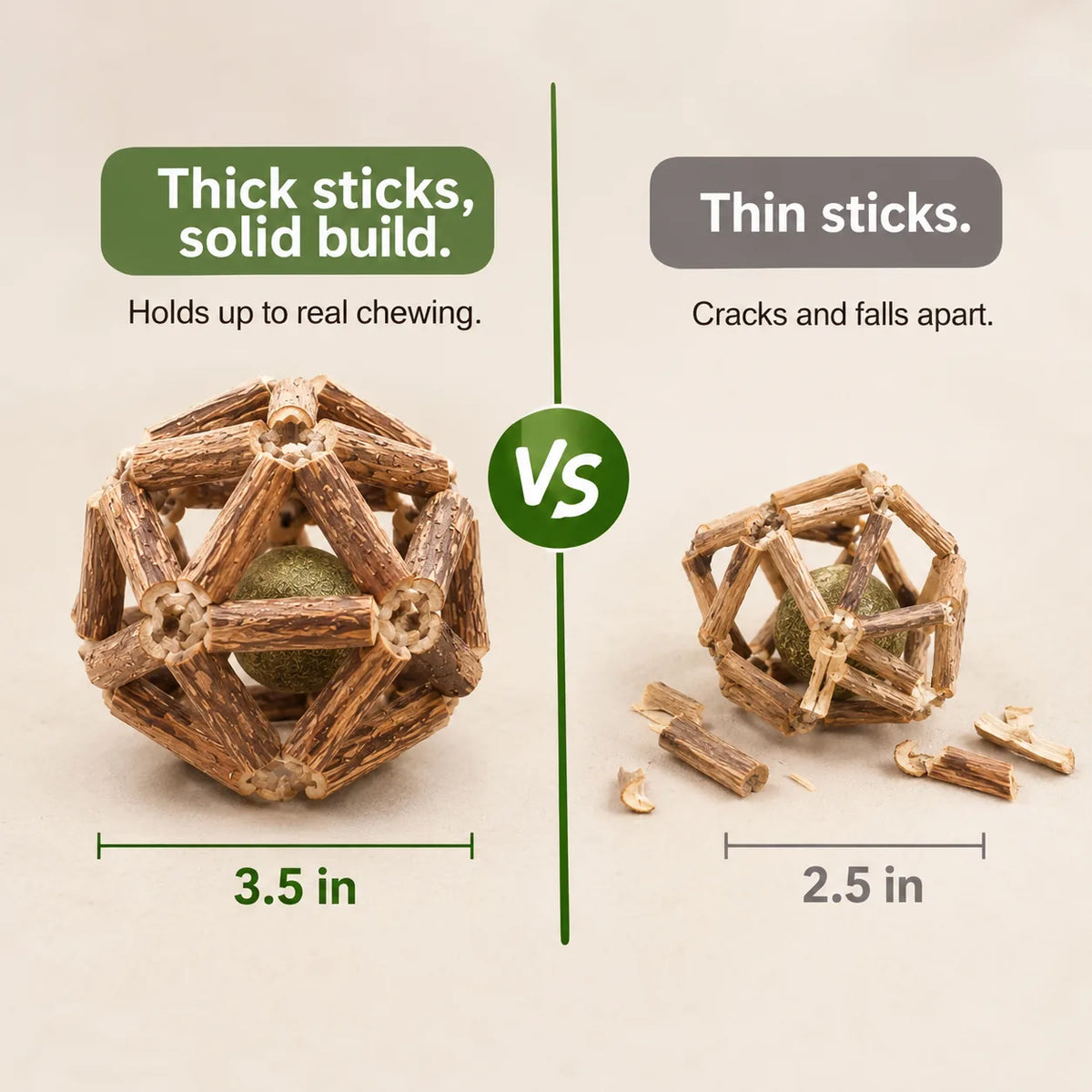 Thick 3.5-inch stick ball vs thin 2.5-inch version