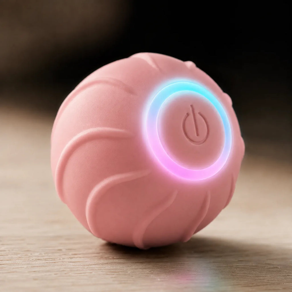 Pink smart rolling cat ball with glowing LED ring
