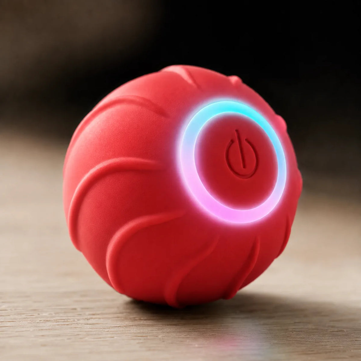 Red smart rolling cat ball with glowing LED ring