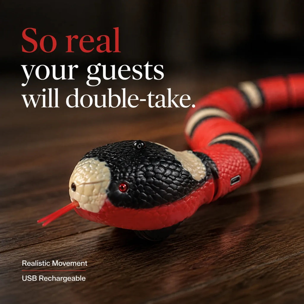 So real your guests will double-take — realistic snake head with LED eye, USB rechargeable