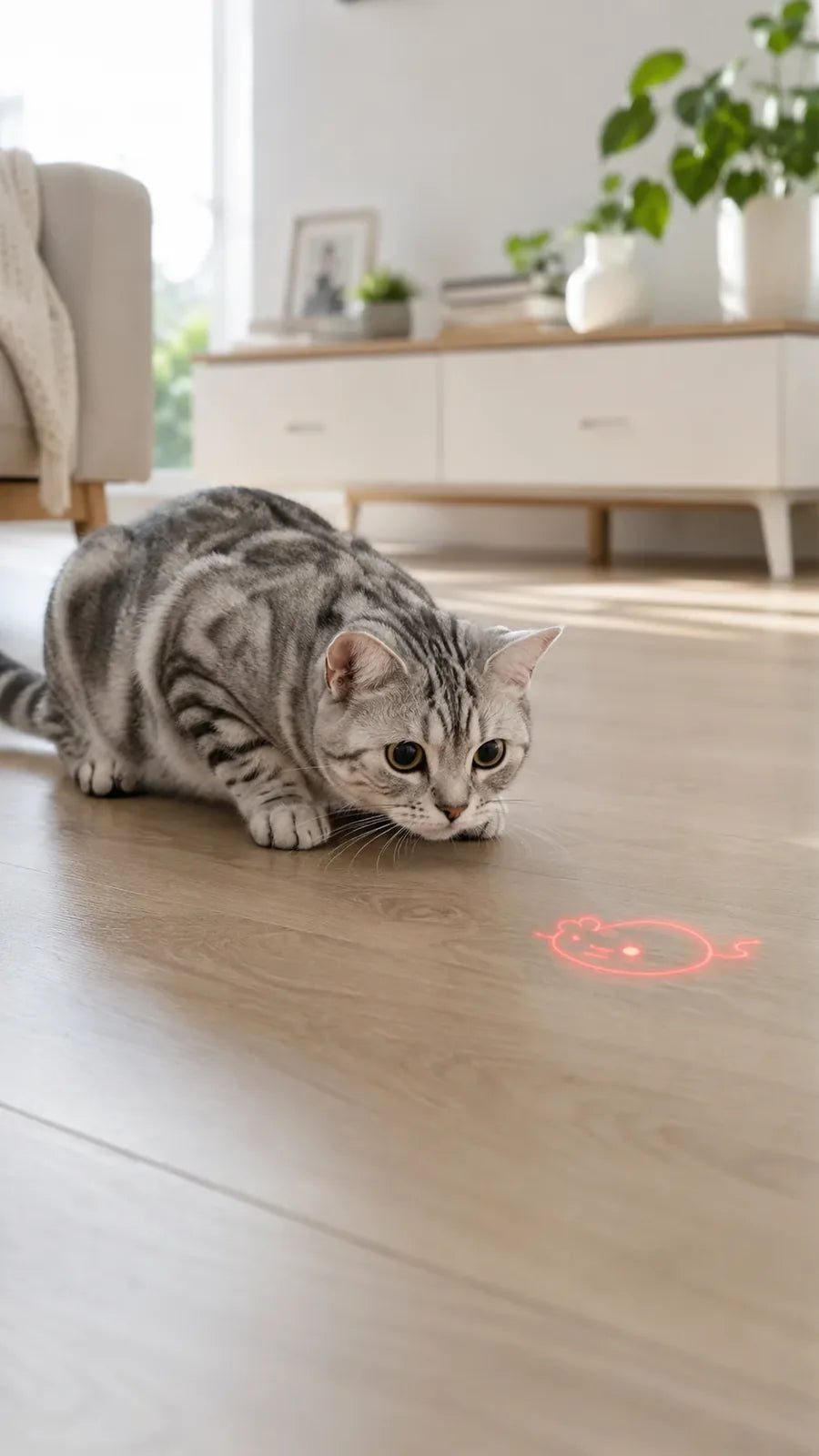 Kitten stalking the laser pattern in the living room